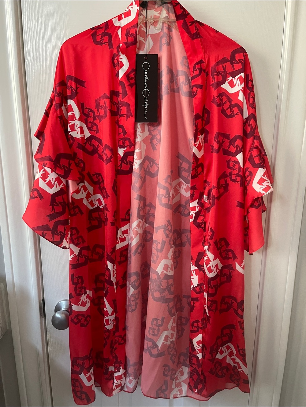Carolina Estefan Red Printed Kimono-Style Jacket